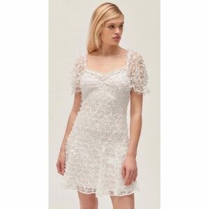 Betsey Johnson White All Over Bow Puff-Sleeve Mini Dress